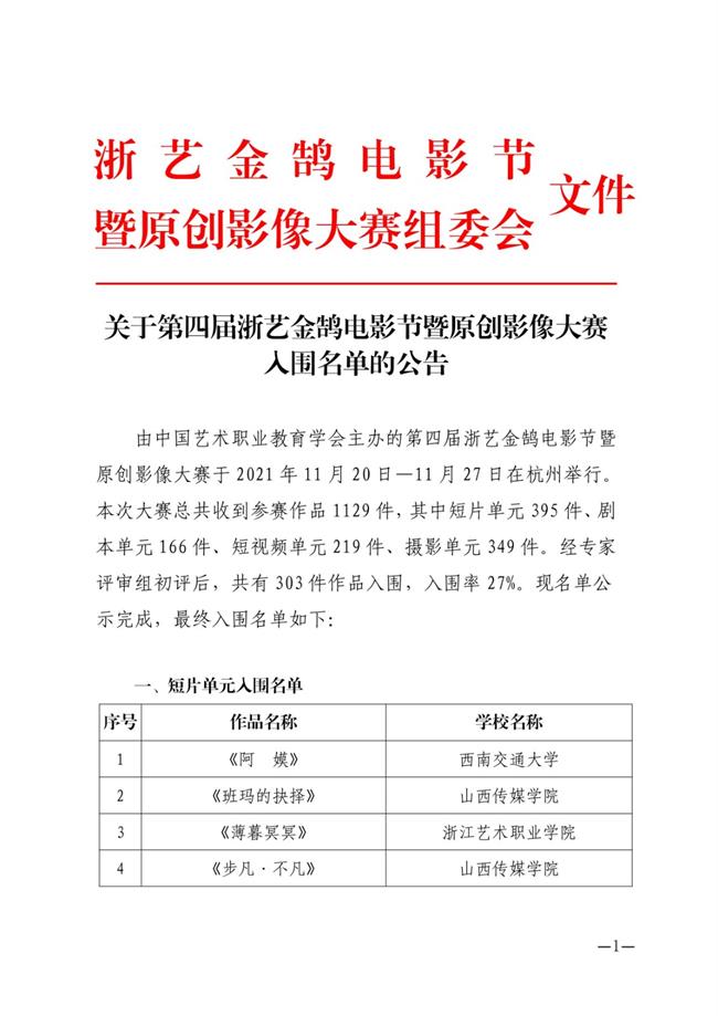 关于第四届浙艺金鹄电影节暨原创影像大赛入围名单的公告_00.jpg
